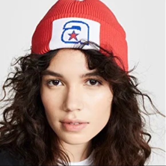 ALEXANDER WANG Star A Ribbed Knit Beanie Hat - Women’s One Size - NEW main image 6